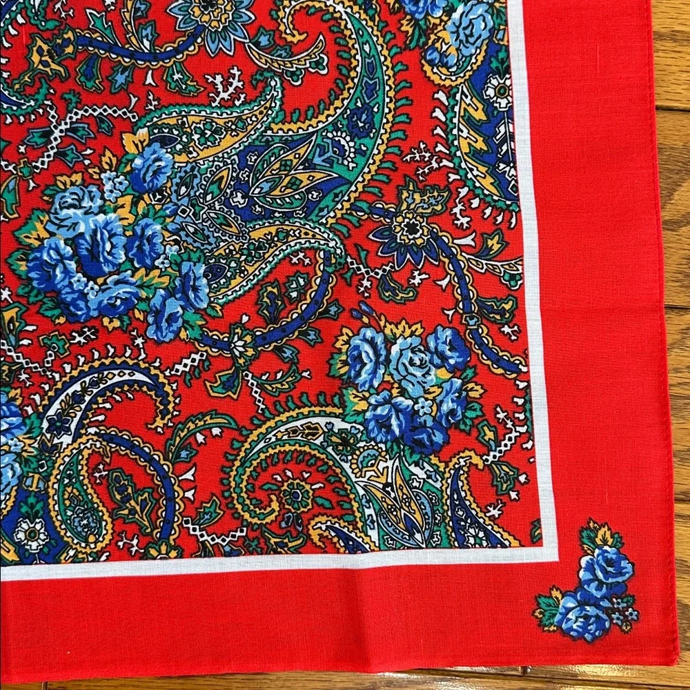 NWOT‎ Vtg 70s/80s Wamcraft Red & Blue Floral Paisley Cotton/Polyester Bandanna